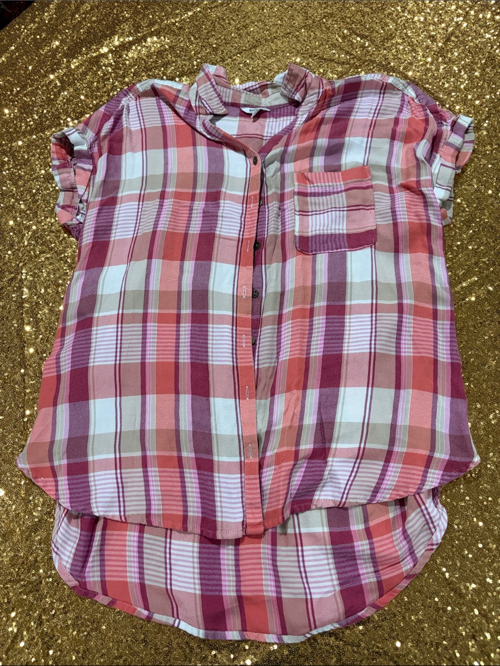 Sonoma Pink & Coral Plaid Sleeveless button down tunic blouse
